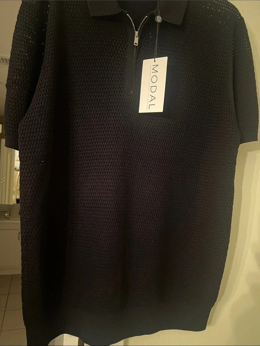 Elie Tahari Black Mesh Half-Zip Polo